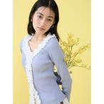 ショッピングカーデ ニット セーター リブフリルカーデニットプルオーバー レディース