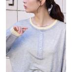 tシャツ レイヤード配色デザイン シアー ヘンリーネックロンT「マシンウォッシャブル」 レディース