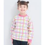 tシャツ 「しなやかストレッチ」ガールズ 総柄チェック 長袖Tシャツ キッズ 子供服 女の子