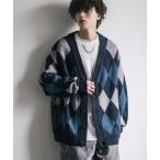 [Rocky Monroe] вязаный кардиган M голубой серый мужской 