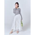 ワンピース ラッフルスカートドッキングニットワンピ