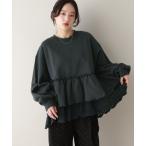 トレーナー スウェット レースレイヤードペプラムスウェット レディース