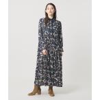 ワンピース サテン フラワープリント ボウタイ ワンピース ‐ウォッシャブル‐