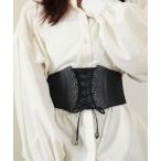 ショッピングコルセット ベルト 「簡単着脱」コルセット調 レースアップゴシックワイドベルト ゴムベルト レディース