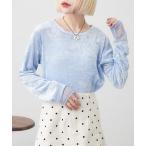 tシャツ 袖チュールベロアロンT レディース