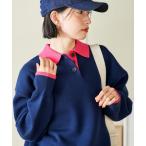 ニット セーター 「マシーンウォッシャブル」 スウェットライク 配色ポロニット レディース