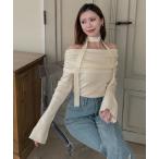 ニット セーター ストール付オフショルギャザーラメニットトップス レディース