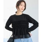 tシャツ シルキータッチチュールドッキング長袖Tシャツ レディース