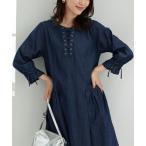 ワンピース 胸元レースアップデニムワンピース
