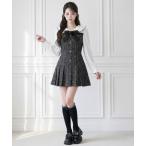 ワンピース 丸襟ブラウスドッキングツイードワンピース「大きいサイズ有り」