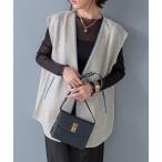 ベスト ジレ ツイード×デニム 配色パイピング ノーカラージレ レディース