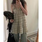 ワンピース 「春夏新作」フリル付きパステルチェック柄キャミワンピース