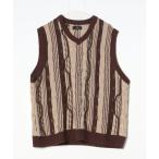 [MONO-MART] полоса рисунок безрукавка вязаный FREE Brown мужской 