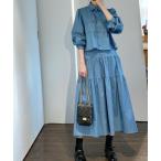 セットアップ ボリューム七分袖ショートシャツ＆ティアードスカートセットアップ レディース