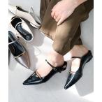 パンプス ゴールドバーポインテッドトゥ ストラップミュール/オーバルヒールパンプス