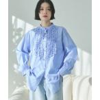 ショッピング綿100 ブラウス シャツ スラブ/デニム ストライプフリルシャツ レディース