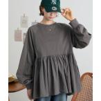 tシャツ 着映えペプラム｜異素材ドッキング オーバーサイズ ロンT レディース