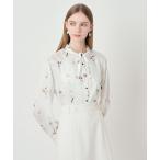 ショッピングスカーフ ブラウス シャツ ボタニカルサテンプリントスカーフタイ ブラウス レディース