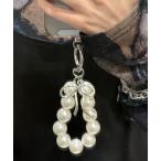 スマホストラップホルダー アタッチメント＆ホワイトパール リボン キーチャーム「２点セット」