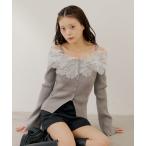 カーディガン 「SALON by Chico」フラワーレースオフショルリブデザインニット レディース