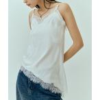 キャミソール アシメレースサテンキャミ