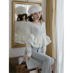 ニット セーター ペプラムビジューニットトップス レディース