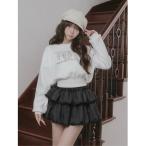 ニット セーター ビジューロゴパフニットトップス レディース