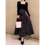 ワンピース 2wayタイデザインニットコンビワンピ