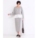 ショッピングミモレ丈 ワンピース ペプラムドッキングニットワンピース「洗濯機OK」