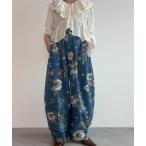 ジーンズ デニム デニムパンツ ボタニカルプリントタックカーブパンツ レディース