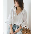 ブラウス シャツ 予約「顔まわり華やか」リネンライクフリルカラーブラウス レディース