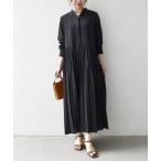 ワンピース SHIPS any:「手洗い可能」ドット バンドカラー プリーツ ロング ワンピース