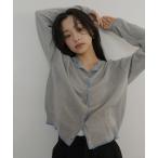 カーディガン リネンライク配色カーディガン レディース