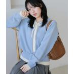 カーディガン レイヤード風 配色リボンカーディガン レディース