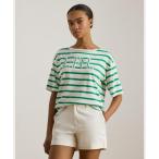 tシャツ ストライプド ビーデッドロゴ コットン ジャージー Tシャツ レディース