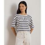 tシャツ ストライプド ビーデッドロゴ コットン ジャージー Tシャツ レディース