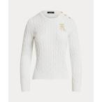 ニット セーター ボタントリム ケーブルニット コットン セーター レディース