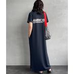 ワンピース 「WEB先行予約」「Americana/アメリカーナ」 別注 AMERICANA バックロゴプリント マキシ丈ワンピース