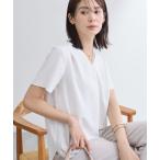 ブラウス シャツ 入学式 「洗える／UVケア」幾何学柄＆無地 タックVネック 半袖ブラウス レディース
