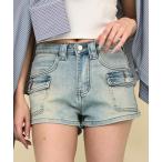 ショッピングショートパンツ パンツ カーゴポケット付きデニムショートパンツ レディース