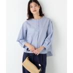 ブラウス シャツ 綿ポリエステル先染ノーカラーブラウス レディース