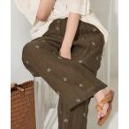 パンツ 限定展開　シアー 小花柄 刺繍 ルーズパンツ レディース