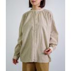 ブラウス シャツ 「prit」 綿麻シャドウチェック クレリックギャザーブラウス レディース