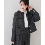 ジャケット ノーカラージャケット ツイードゆったりジャケット レディース