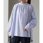 ブラウス シャツ バンドカラーギャザーAラインブラウス レディース