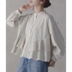 tシャツ 「ZOZO先行予約」「WEB限定」バンドカラーフリルストライプシャツ レディース