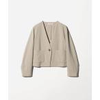 ジャケット ノーカラージャケット ポリエステルブレンド カラーレス ショートジャケット レディース