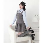 ワンピース リボン付きラインレース装飾シャツ切り替えワンピース