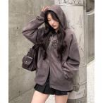 パーカー レオパードロゴ スエードダブルジップパーカー レディース メンズ