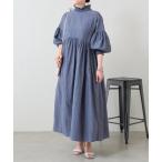 ワンピース モックネックシャーリングワンピース